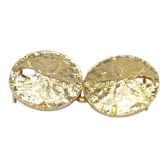 Sand Dollar 2 Piece Interlocking Belt Buckle Glossy Gold Tone Vintage - Picture 2 of 4